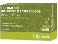 Fluimucil Influenza Raffreddore 500mg + 60mg Paracetamolo + Pseudoefedrina Cloridrato, 8 Bustine