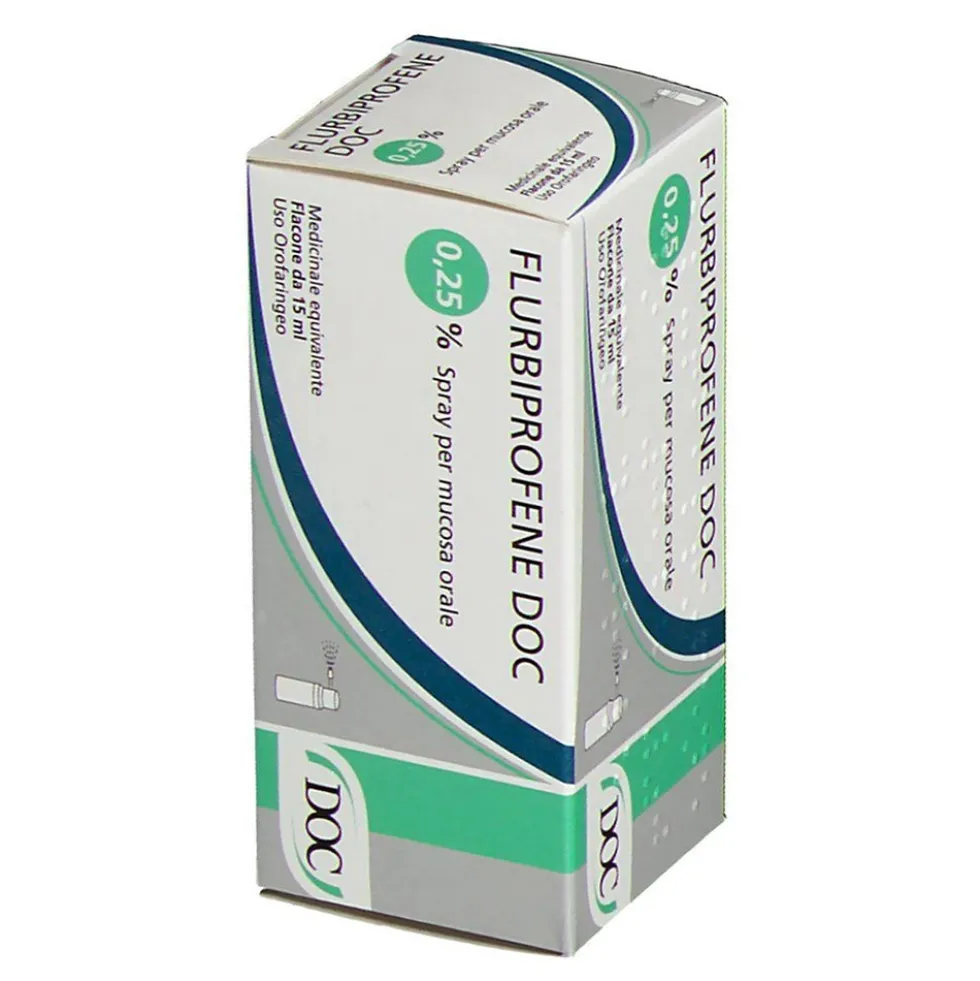 Flurbiprofene Doc 0,25% Spray per Mucosa Orale Trattamento di Stati Infiammatori del Cavo Orofaringeo, 15ml