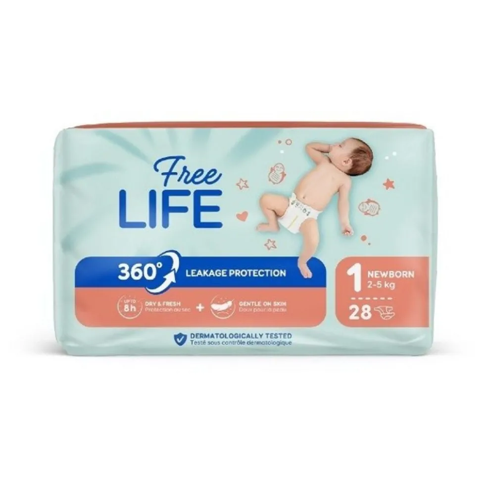 Freelife Newborn Pannolini taglia 1 2-5Kg, 28 pannolini