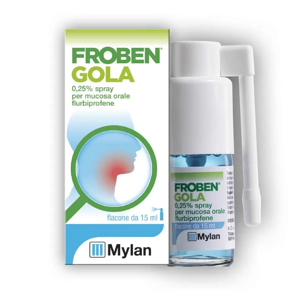 Froben Gola Spray per Mucosa Orale 0,25% Flurbiprofene Trattamento di Stati Infiammatori del Cavo Orofaringeo, 15ml
