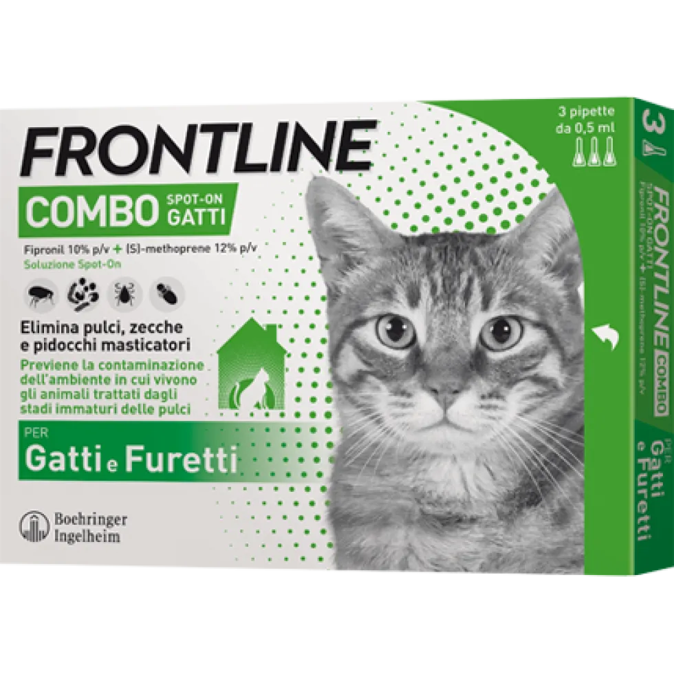 Frontline Combo - Antiparassitario spot-on per gatti e furetti, 3 pipette da 0,5 ml