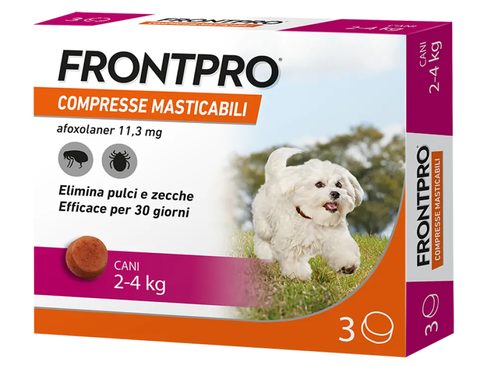 Frontpro 11,3 mg Compresse masticabili antiparassitarie per cani da 2 a 4 kg, 3 compresse