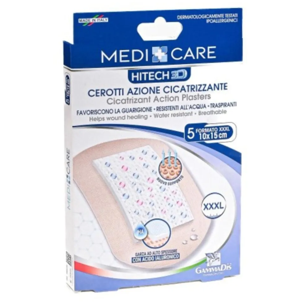GammaDis MediCare - Cerotti Azione Cicatrizzante con Acido Ialuronico Misura 10 x 15 cm, 5 Pezzi