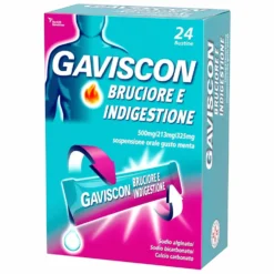 Gaviscon Bruciore e Indigestione 500mg + 213mg + 325mg Sospensione Orale Gusto Menta, 24 Bustine