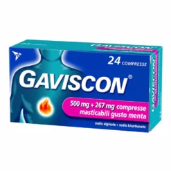 Gaviscon 500mg + 267mg Compresse Masticabili Gusto Menta per Bruciore di Stomaco Occasionale, 24 Compresse