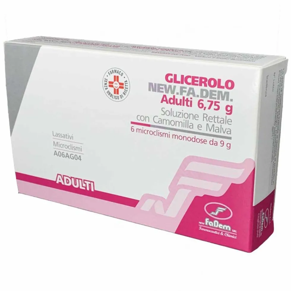 Glicerolo Cam Malva Adulti 6,75g Soluzione Rettale con Camomilla e Malva Trattamento Stitichezza Occasionale, 6 Microclismi Monodose da 9g