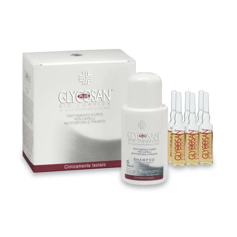Glycosan Plus Bio-Complex - Trattamento d'urto contro forfora e prurito, shampoo 150 ml e 6 fiale