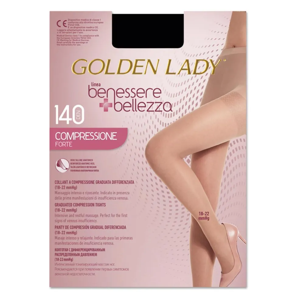 Golden Lady Benessere & Bellezza - Collant 140 denari nero taglia 5XL per le gambe gonfie, 1 paio