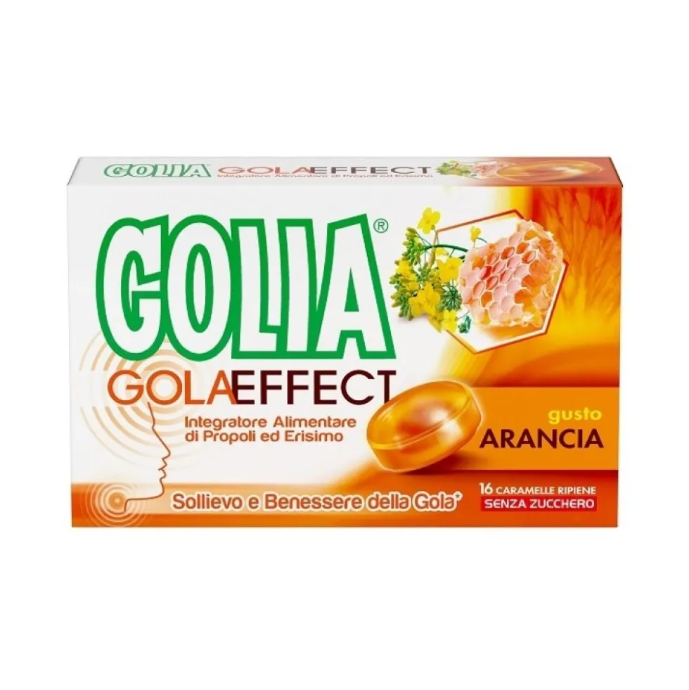 Golia Gola Effect Integratore Alimentare per la gola Arancia, 16 caramelle