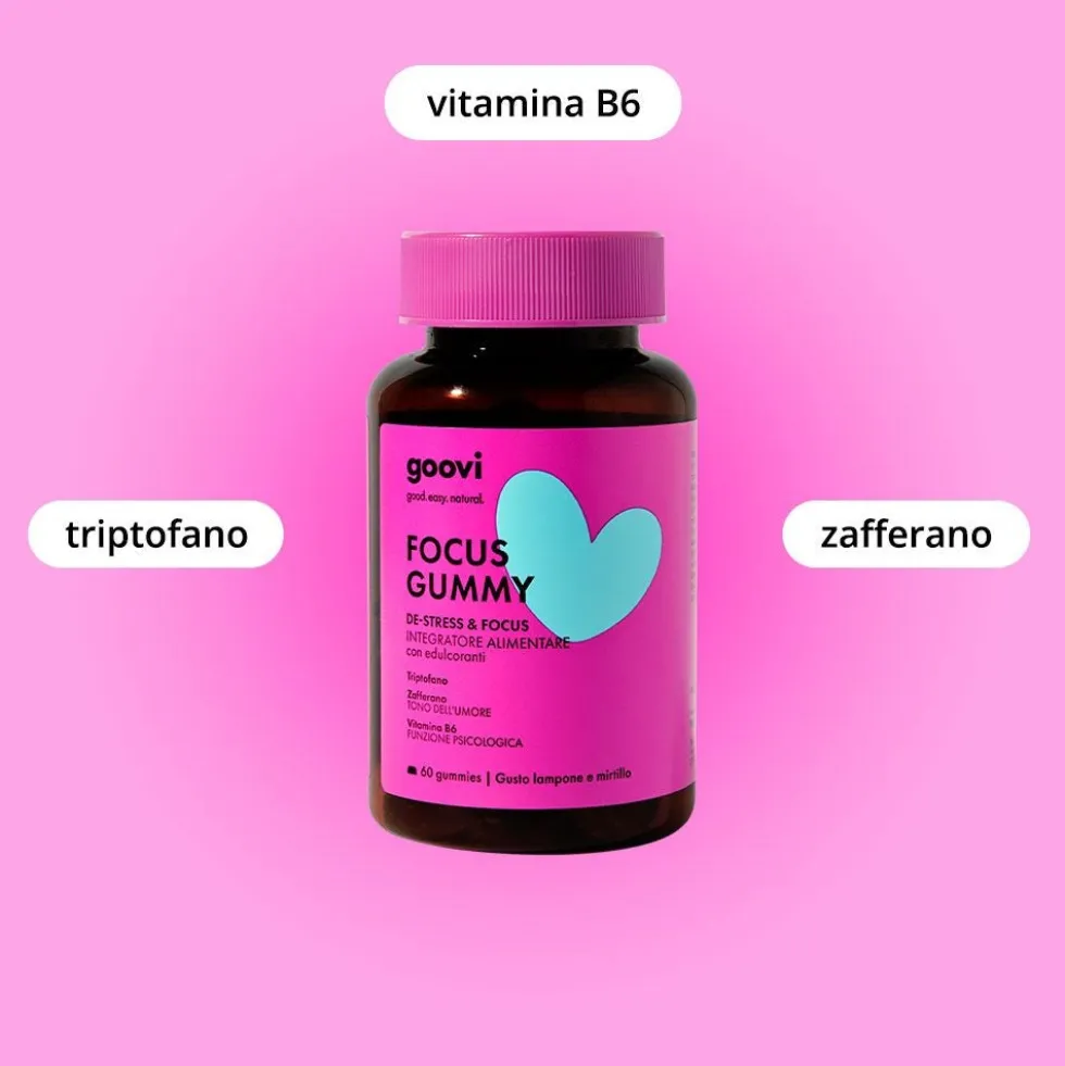 Goovi Focus Gummy - Integratore alimentare per lo stress e la concentrazione, 60 caramelle gommose