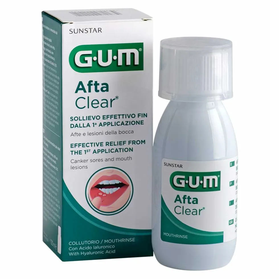 GUM AftaClear Collutorio contro Afte e Ulcere della Bocca anche Multiple, 120ml