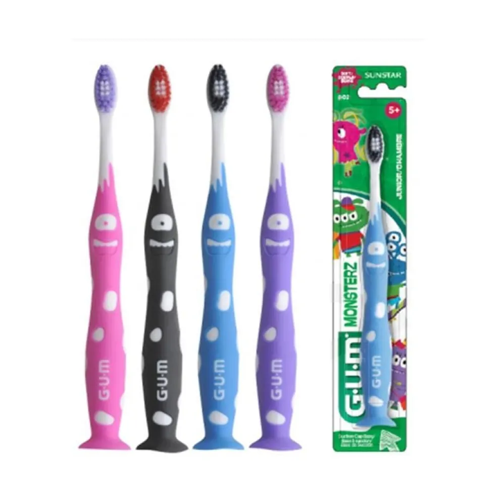 Gum Junior Monsterz - Spazzolino morbido per bambini 7-9 anni ad azione antiplacca, 1 pezzo