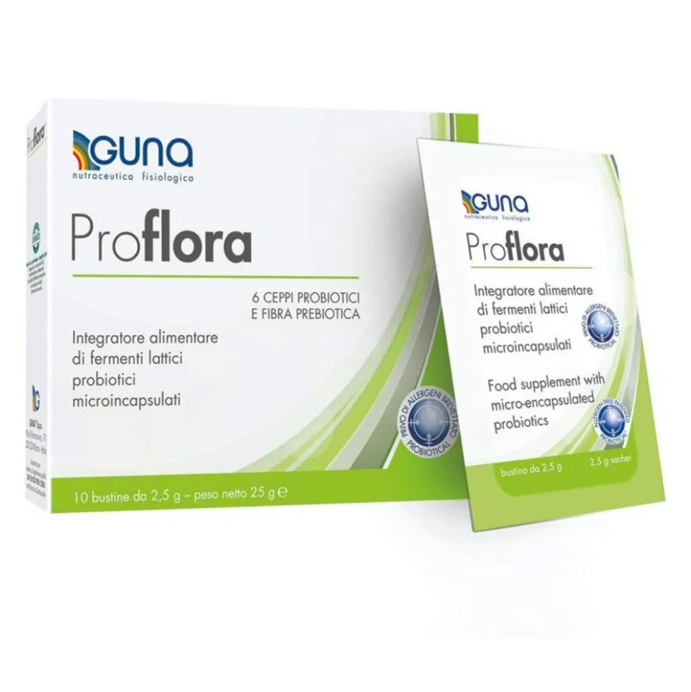 Guna Proflora - Integratore alimentare per l'equilibrio della flora intestinale, 10 bustine