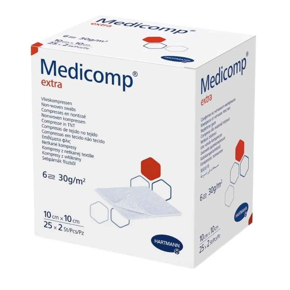 Hartmann Medicomp Extra - Compresse sterili in tnt per la medicazione, 50 pezzi da 10x10 cm