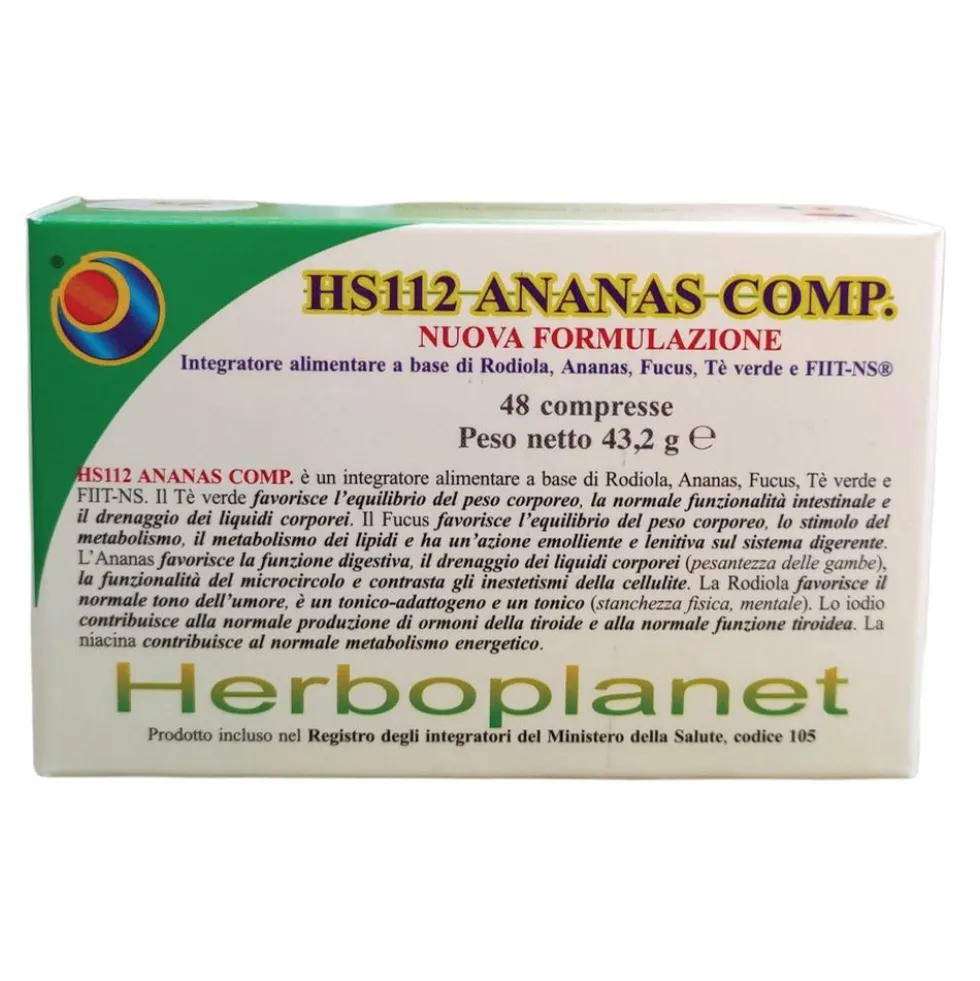 Herboplanet Hs112 Ananas Comp Integratore alimentare anticellulite e drenante, 48 compresse