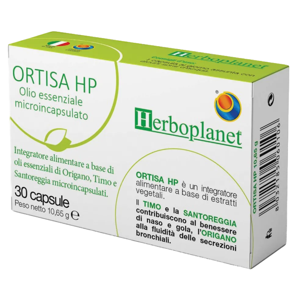 Herboplanet Ortisa Hp - Integratore a base di oli essenziali per naso e gola, 30 capsule