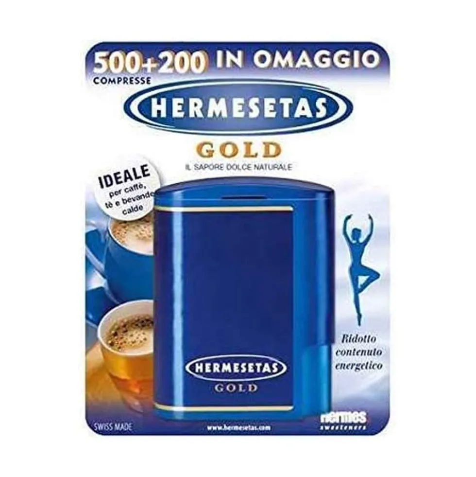 Hermesetas Gold - Dolcificante a base di aspartame per bevande calde, 500+200 compresse
