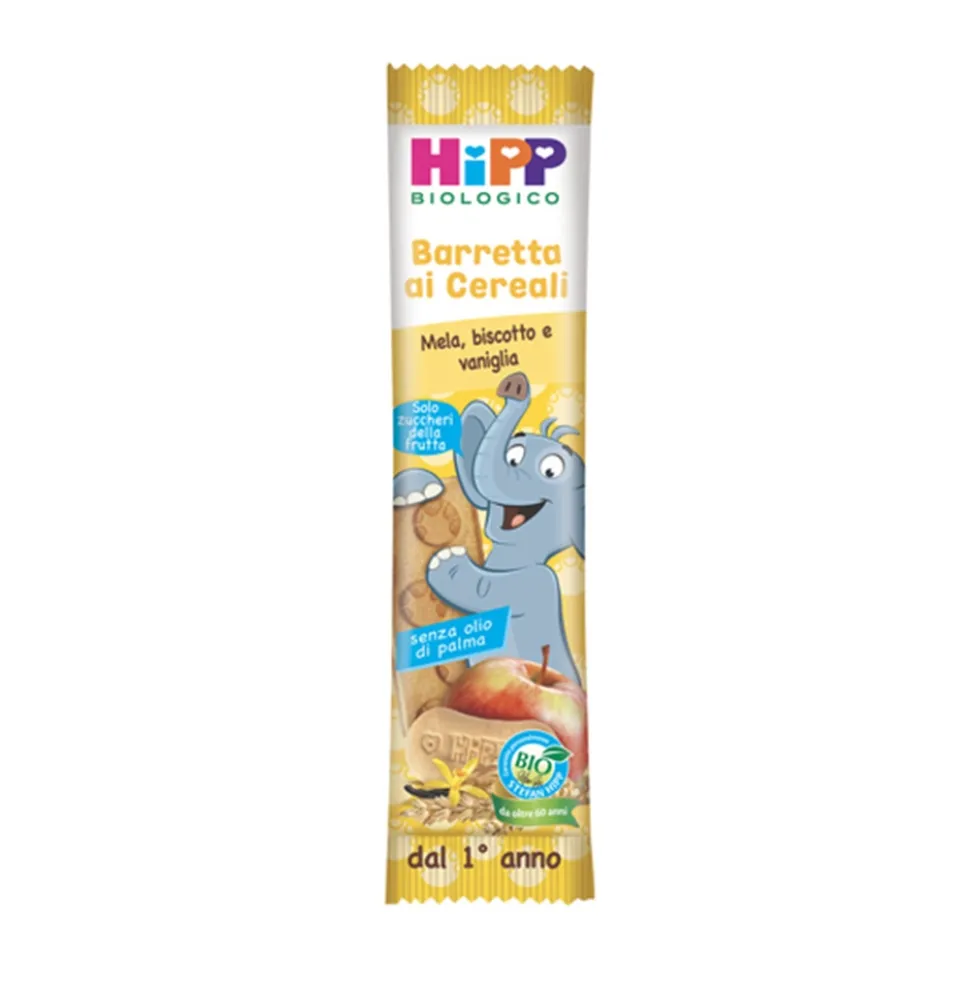 HiPP Bio Barretta ai Cereali Mela Biscotto e Vaniglia - Snack biologico dal 1° anno, 20 g