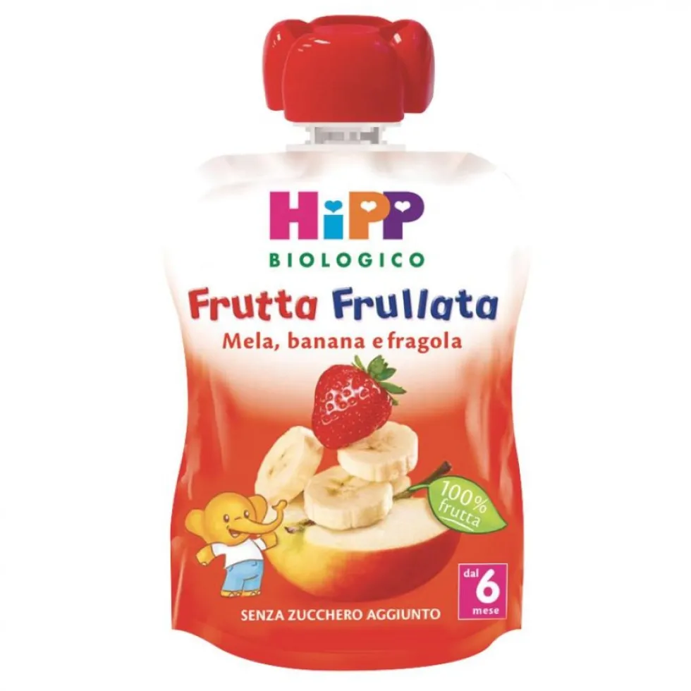 HiPP Bio Frutta Frullata mela banana e fragola per lo svezzamento, 90 g