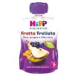 HiPP Bio frutta frullata pera prugna e ribes nero per lo svezzamento, 90 g