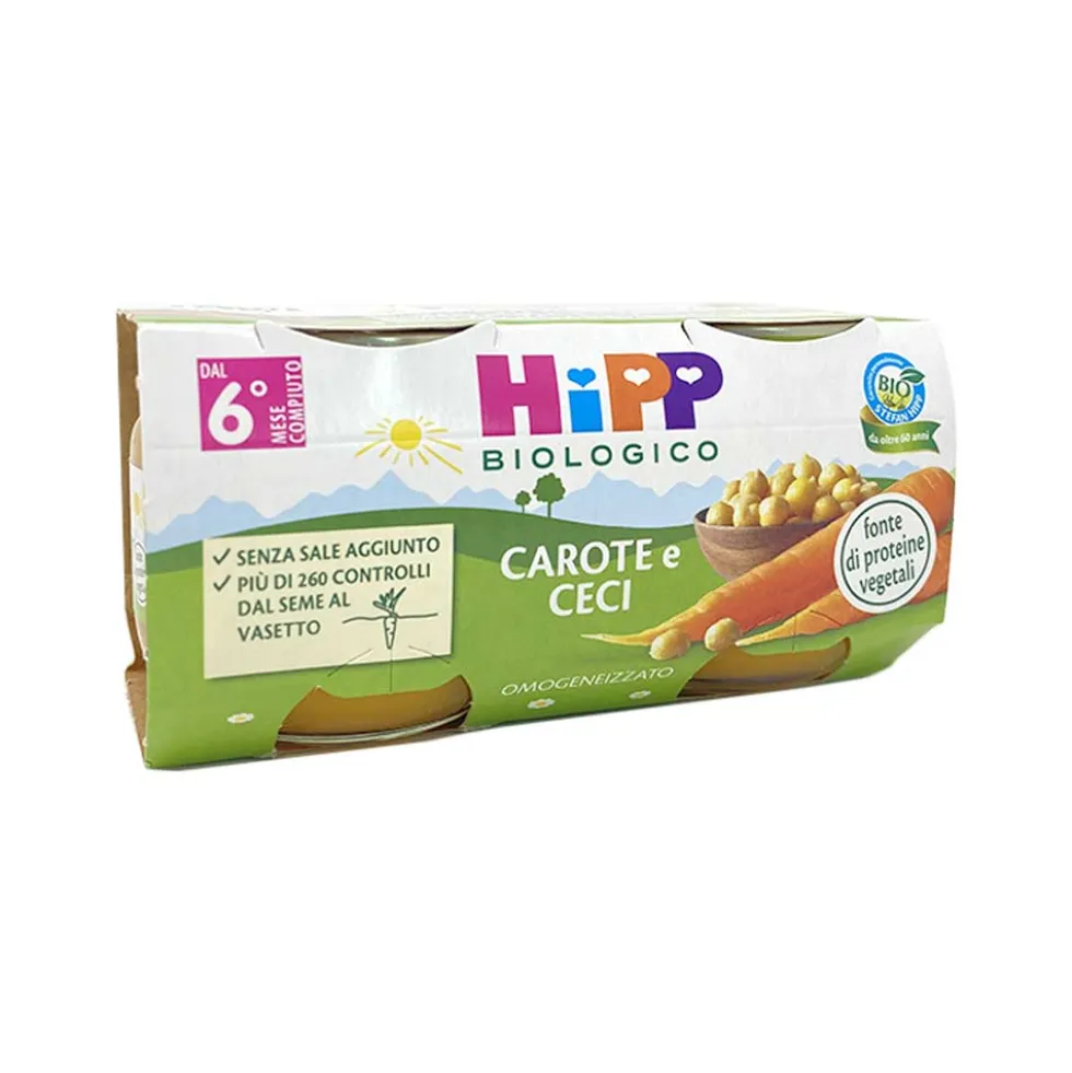 HiPP Biologico Omogeneizzato di Carota e Ceci dai 6+ Mesi, 2 x 80g