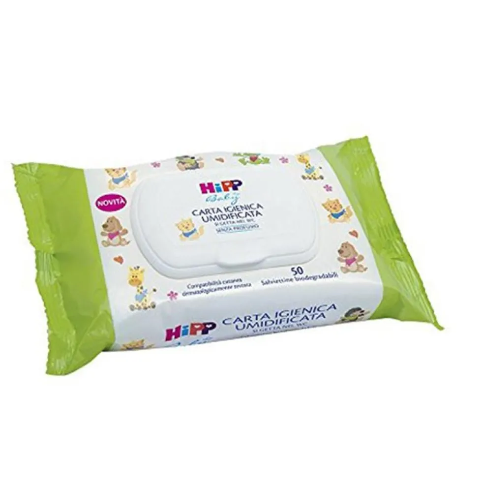 HiPP Carta igienica umidificata gettabile nel wc, 50 salviettine biodegradabili
