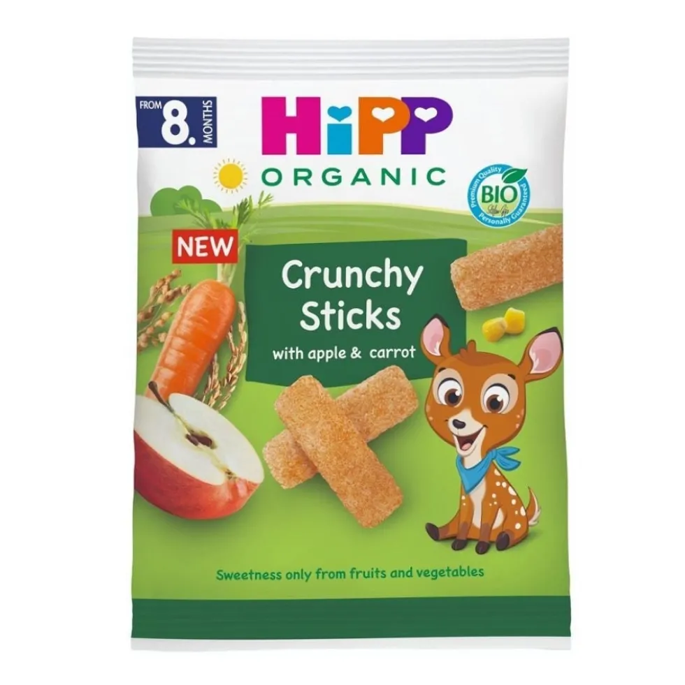 Hipp Crunchy Sticks Snack per bambini gusto mela e carota 8m+, 30g