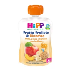 HiPP Frutta frullata mela, pesca, banana e biscotto - Merenda biologica dai 6 mesi, 90 g