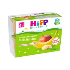 HiPP Frutta grattugiata biologica mela e banana - Merenda di frutta dai 4 mesi, 4 vasetti da 100 g