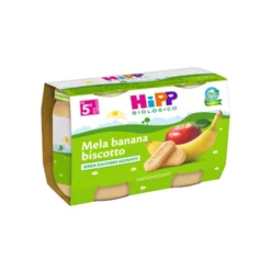 HiPP Omogeneizzato mela, banana e biscotto - Merenda biologica dal 5° mese, 2 vasetti da 125 g