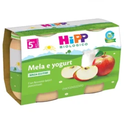 HiPP Omogeneizzato mela e yogurt Merenda biologica per lo svezzamento dal 5° mese, 2vasetti da 125 g