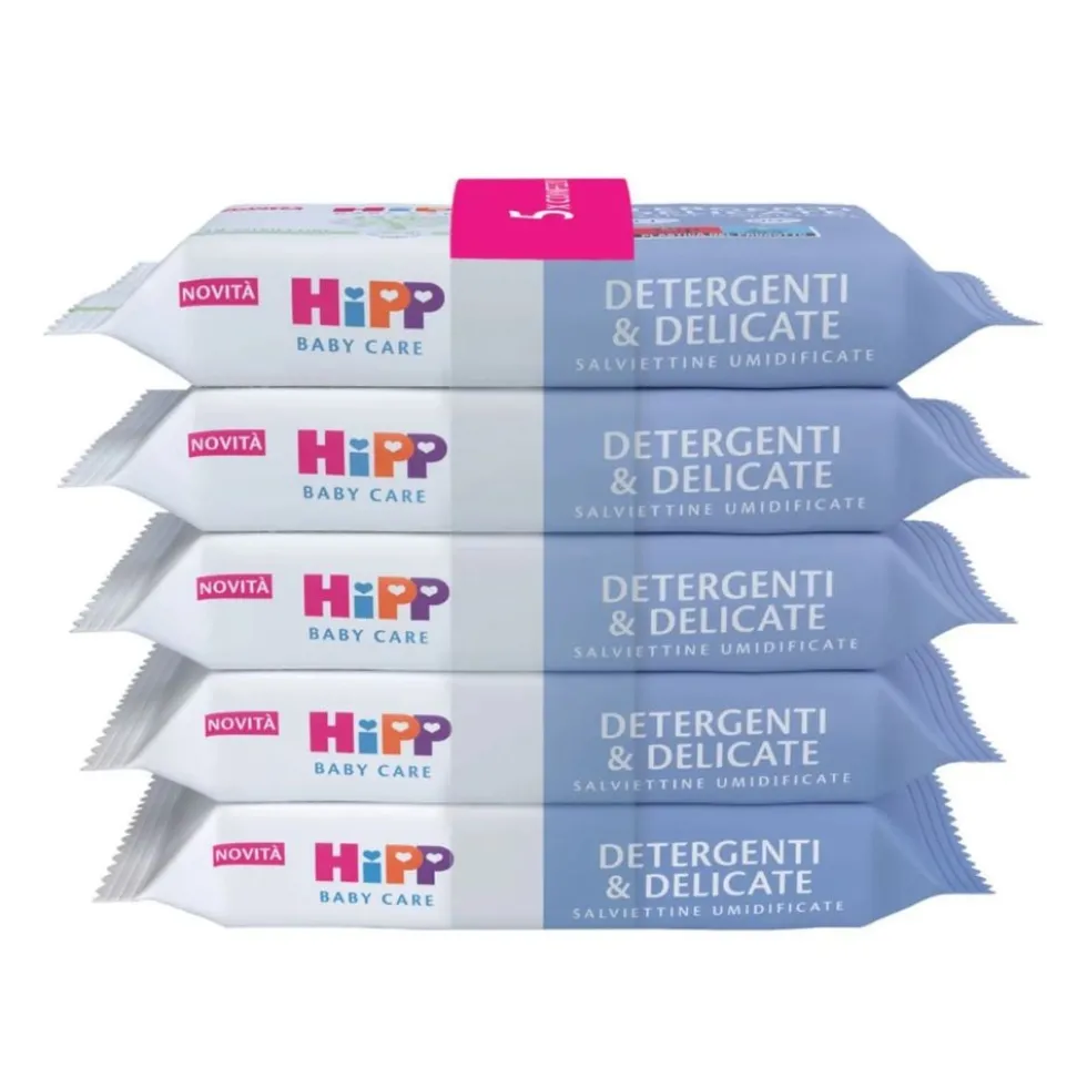 Hipp Salviettine detergenti e delicate - Salviettine per la pelle sensibile del neonato, 5x48 pezzi