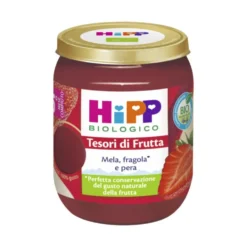 HiPP Tesori di Frutta - Omogeneizzato Biologico Mela Fragola e Pera dai 5 Mesi, 160g