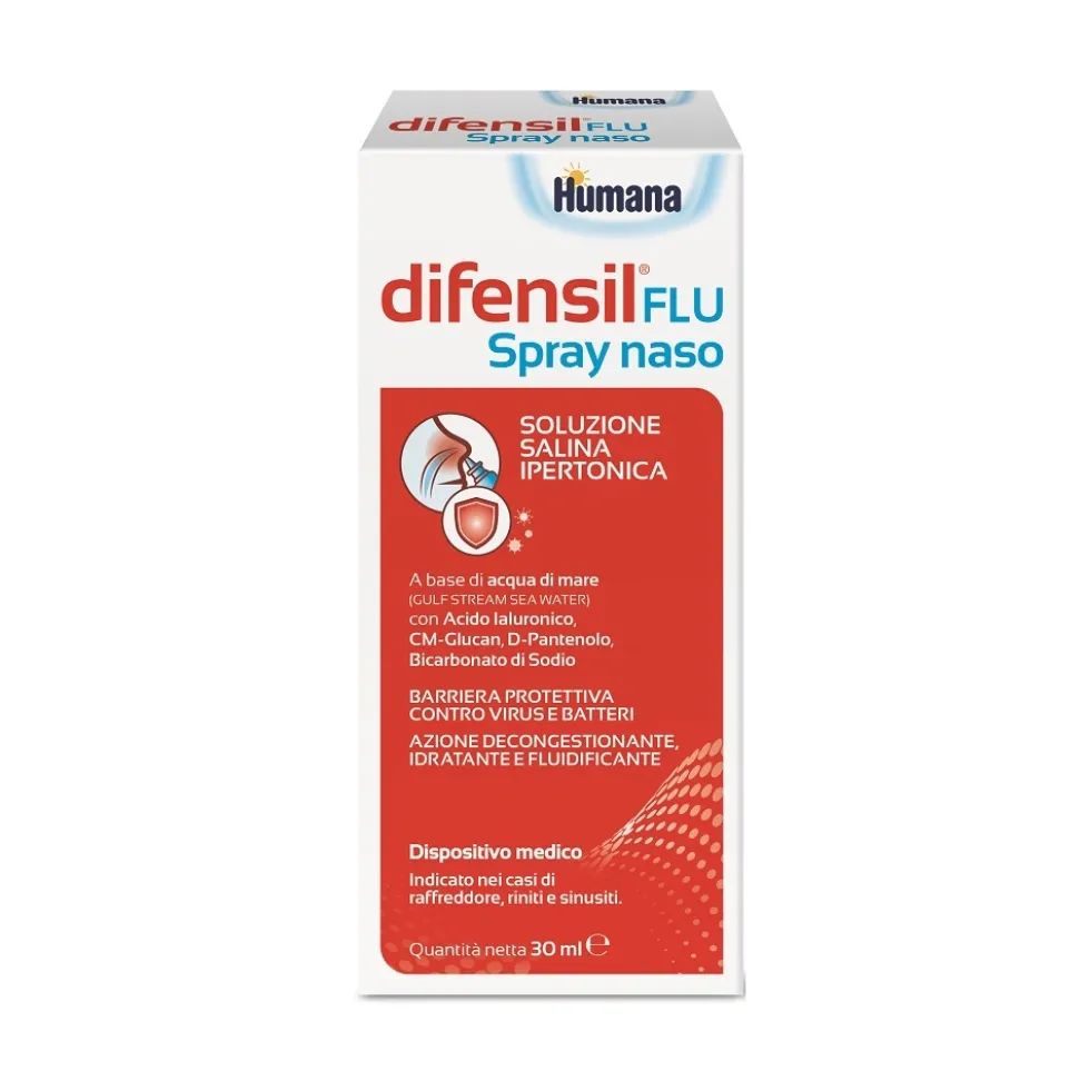 Humana Difensil Flu - Spray nasale ipertonico per il raffreddore e il naso chiuso, 30 ml