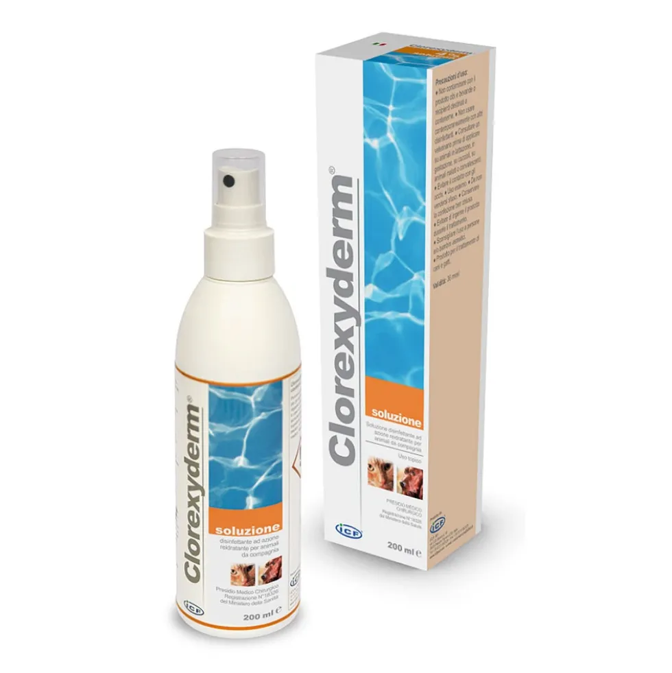 ICF Clorexyderm Soluzione Disinfettante Reidratante per Animali, 200ml