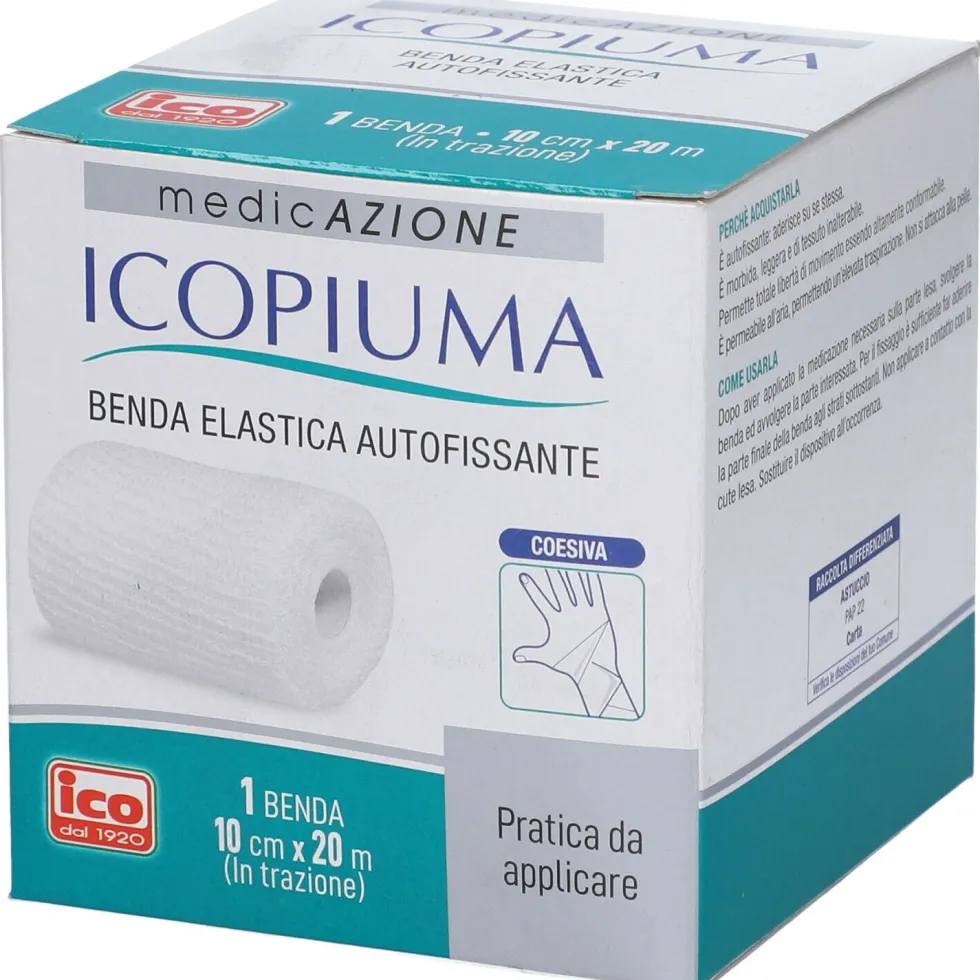 Icopiuma Benda garza elastica autofissante per fissare le medicazioni 10cm x 20m, 1 benda