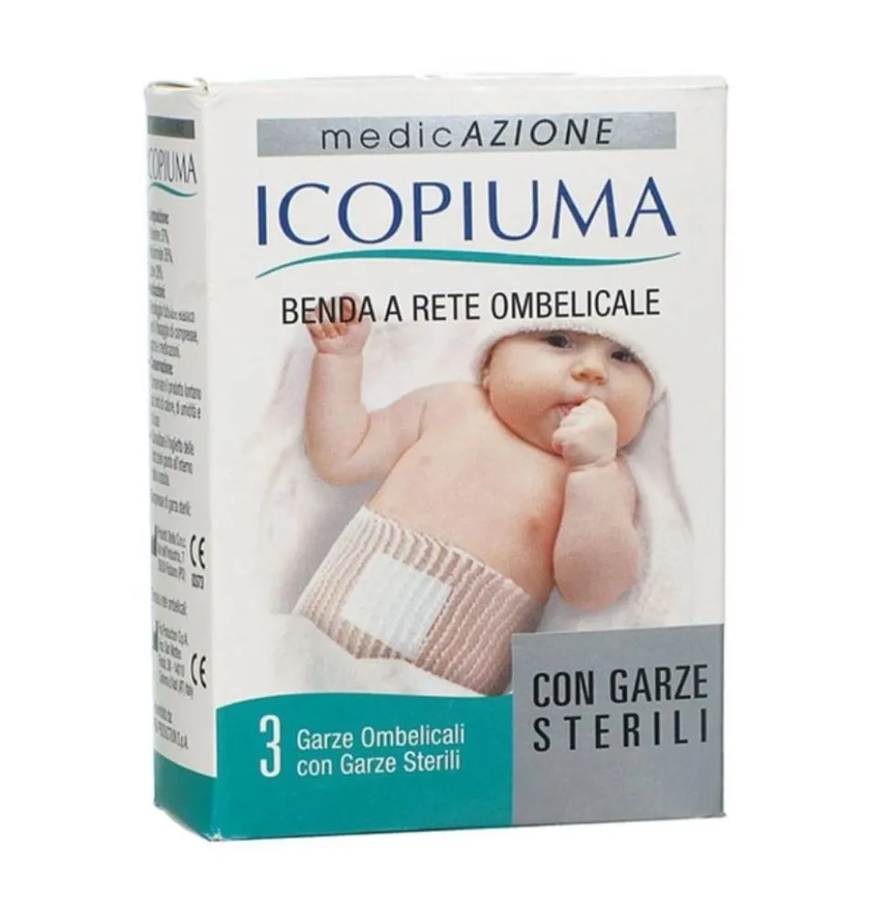Icopiuma Benda Rete Ombelicale con Garza Sterili, 3 garze