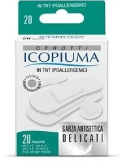 Icopiuma Delicati - Cerotti con garza disinfettante, 20 cerotti misure assortite