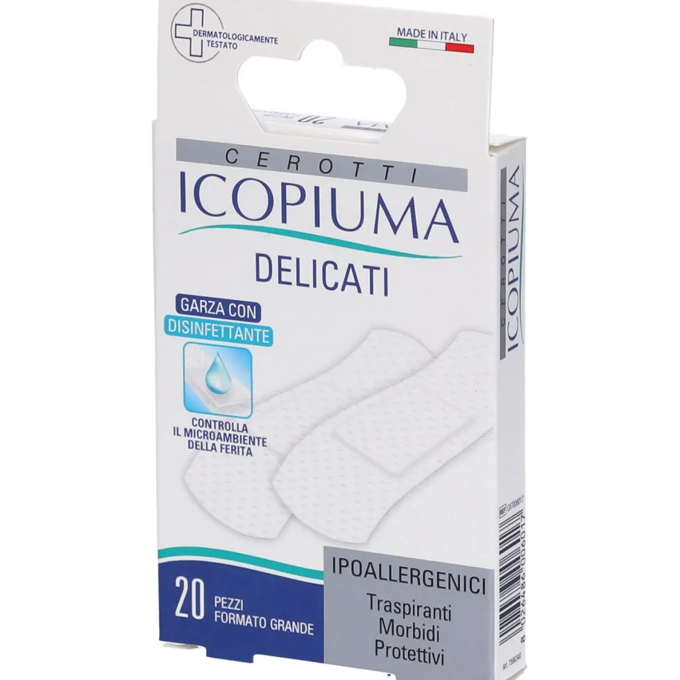Icopiuma Delicati - Cerotti in TNT con garza disinfettante, 20 cerotti formato grande