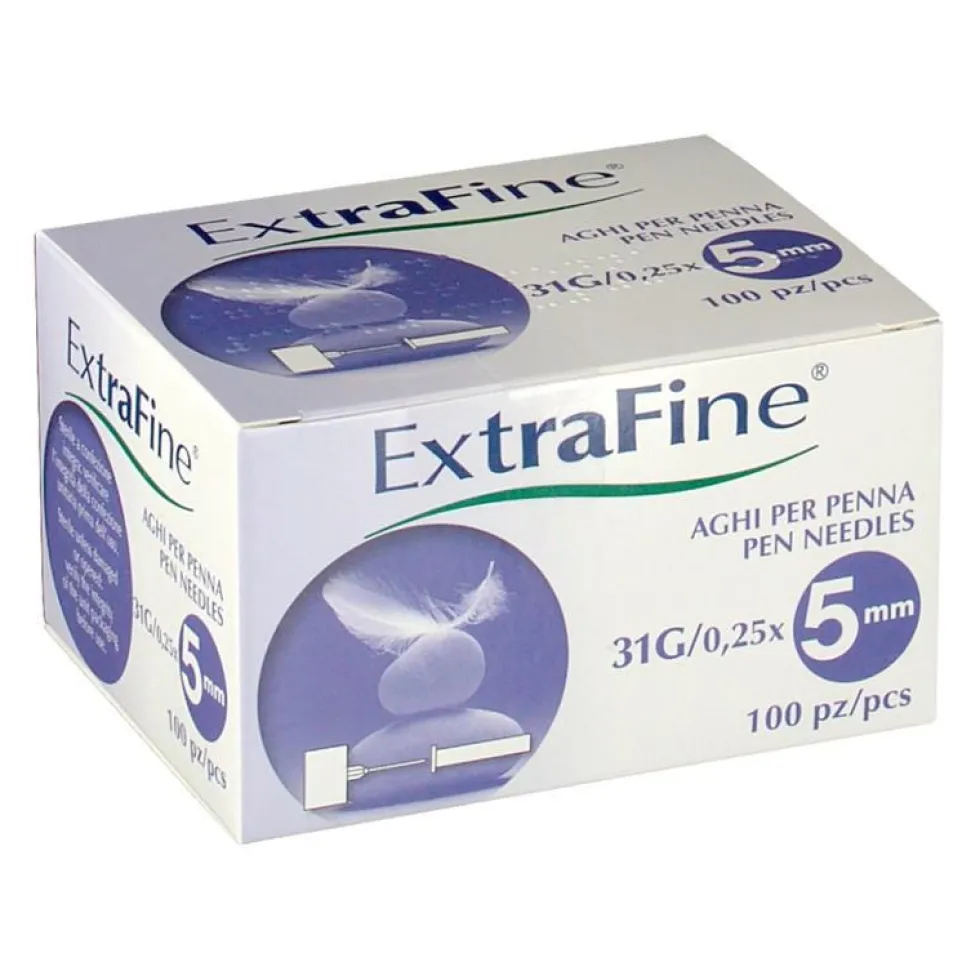 Icopiuma Extrafine 31G 0,25 x 5 mm - Aghi per penna da insulina per uso sottocutaneo, 100 pezzi