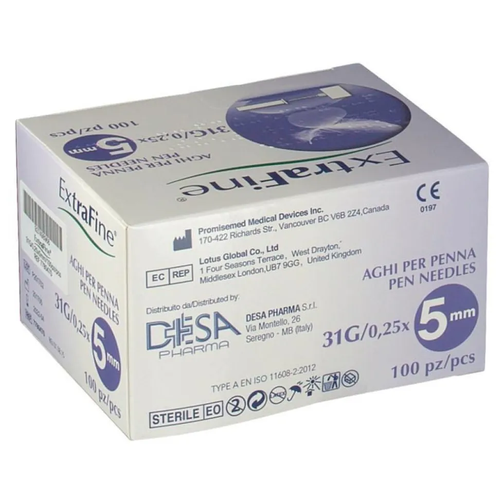 Icopiuma Extrafine 31G 0,25 x 5 mm - Aghi per penna da insulina per uso sottocutaneo, 100 pezzi
