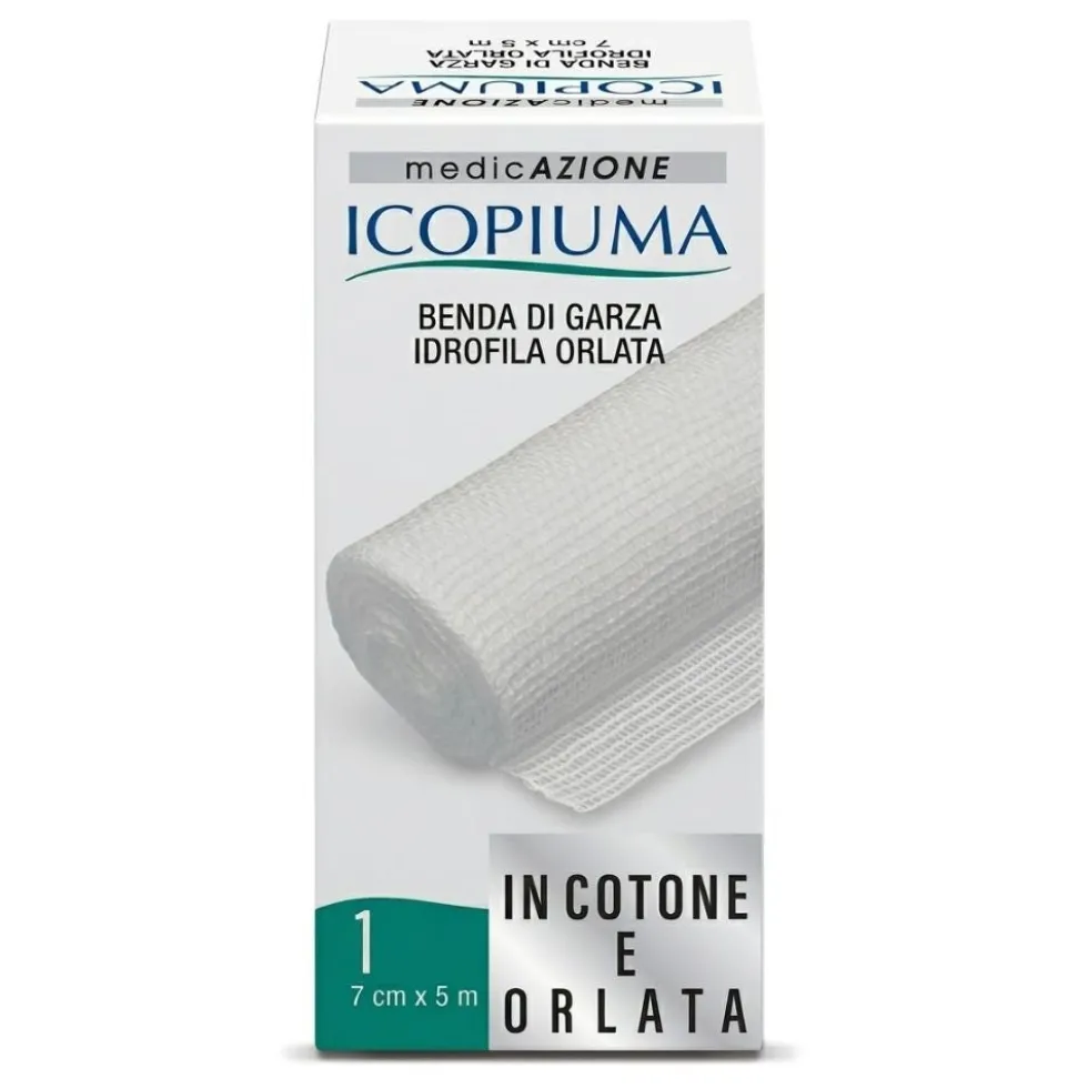 Icopiuma garza in 100% cotone per le medicazioni - Icopiuma benda orlata, 1 pezzo da 7 cm x 5 m