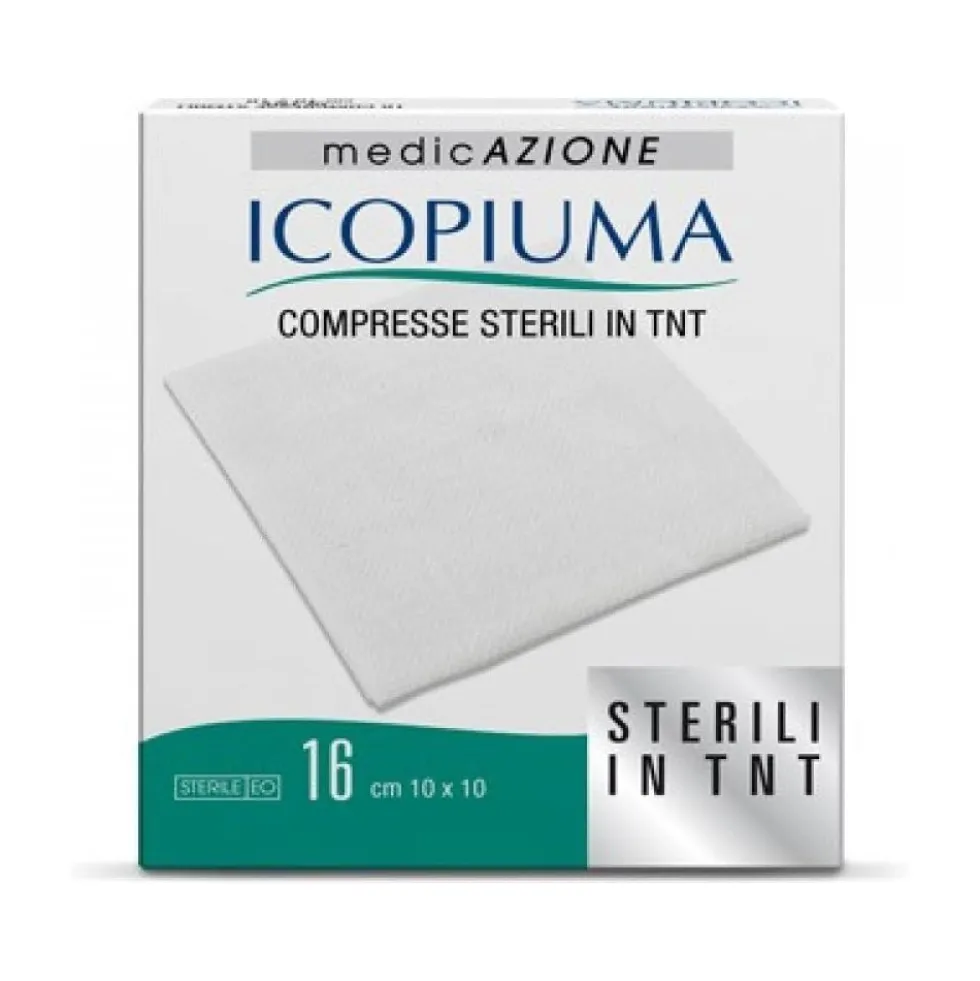 Icopiuma Garze in tessuto non tessuto 10x10 cm - Medicazione adesiva per le ferite, 16 pezzi