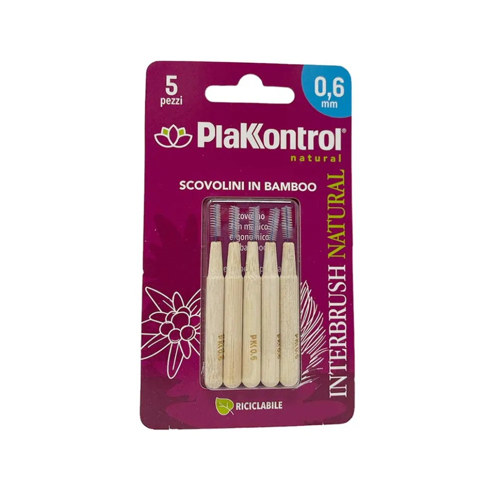 Ideco Plakkontrol - Interbrush Natural Scovolino in Bamboo 0.6mm, 5 Pezzi