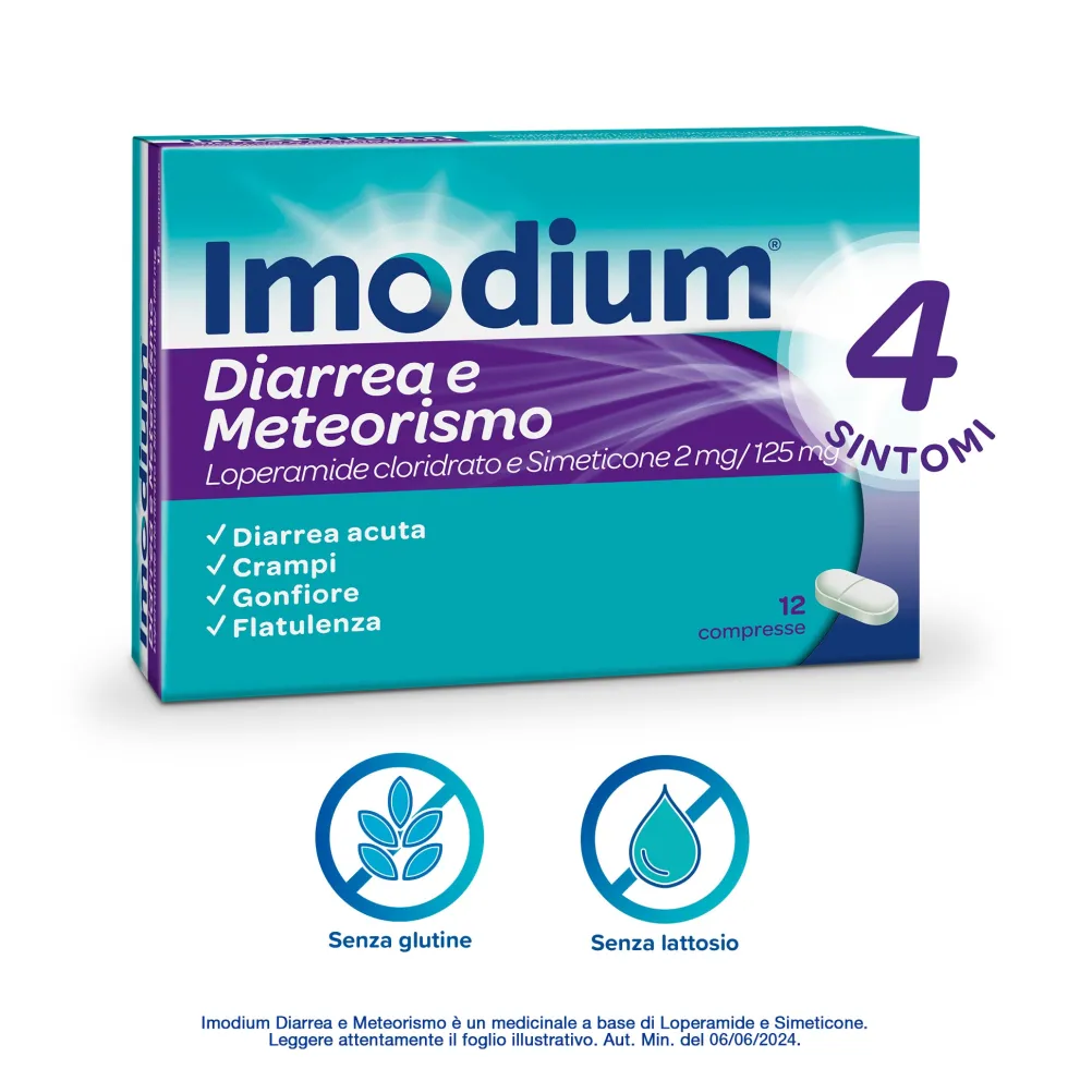 Imodium Diarrea e Meteorismo, 12 Compresse
