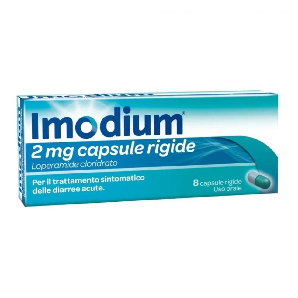 Imodium 2mg Loperamide Cloridrato contro la Diarrea, 8 Capsule Rigide