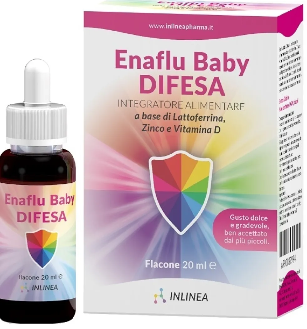 Inlinea EnaFlu Baby Difesa Gocce Integratore Alimentare con Lattoferrina, Zinco e Vitamina D, 20ml