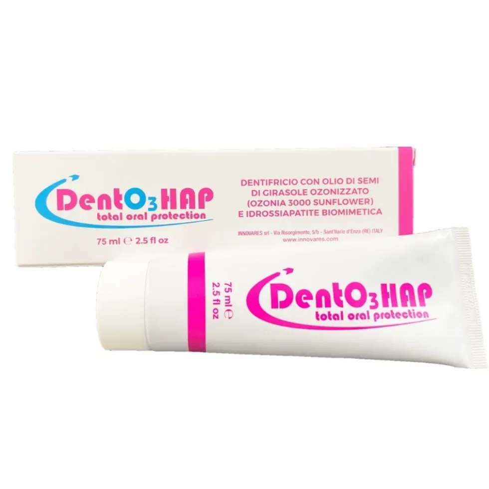 Innovares DentO3 HAP Dentifricio all'Olio di Semi di Girasole Anti-Macchie Anti-Erosione Smalto, 75ml