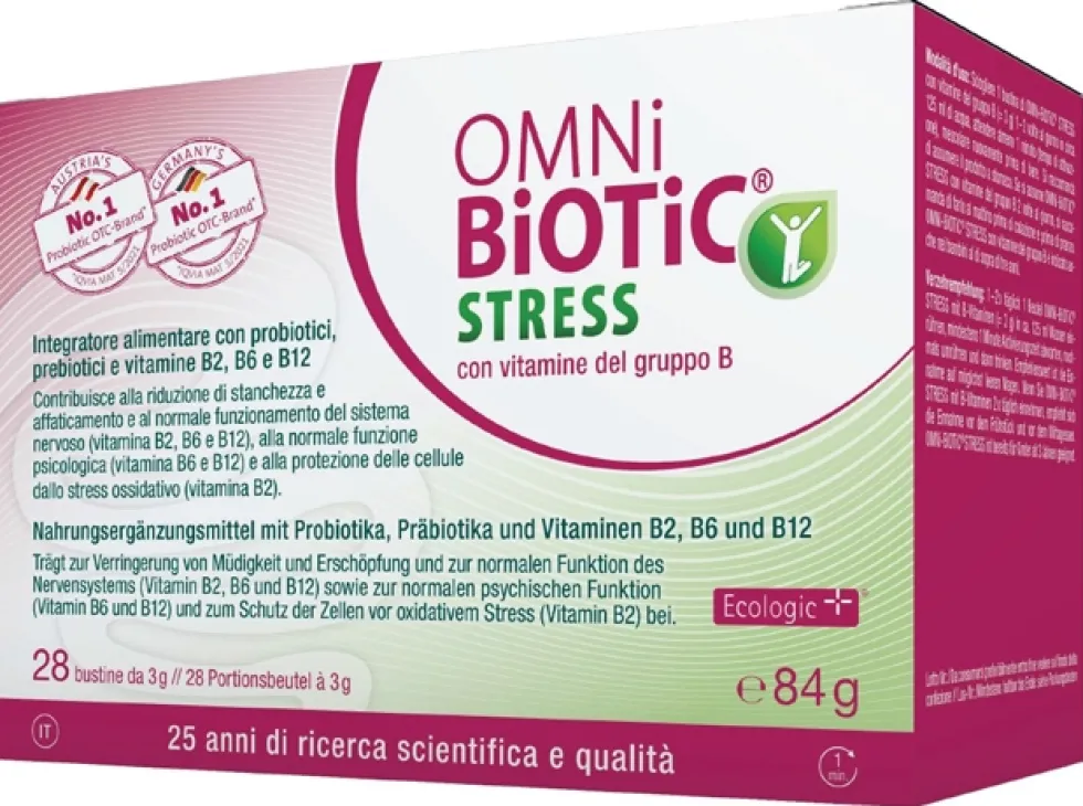 Institut Allergosan Omni-Biotic Stress - Integratore per la flora e lo stress, 28 bustine da 3 g
