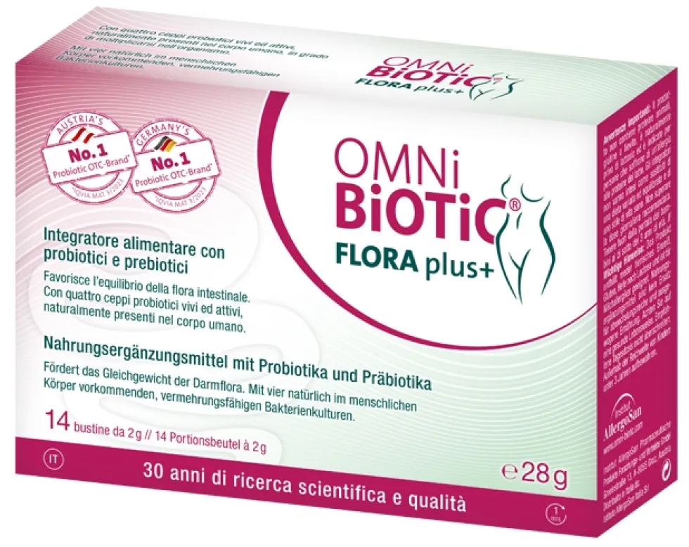 Institut Allergosan Omni Biotic Flora Plus+ Integratore di Probiotici e Prebiotici, 14 Bustine